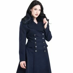 Hell Bunny Vintage Coat - Milan Navy 9 Hell Bunny Vintage Coat - Milan Navy -Poizen Industries Sales hell bunny vintage coat milan navy2