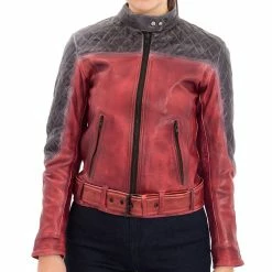 Queen Kerosin Leather Biker Jacket - Racing Burgundy